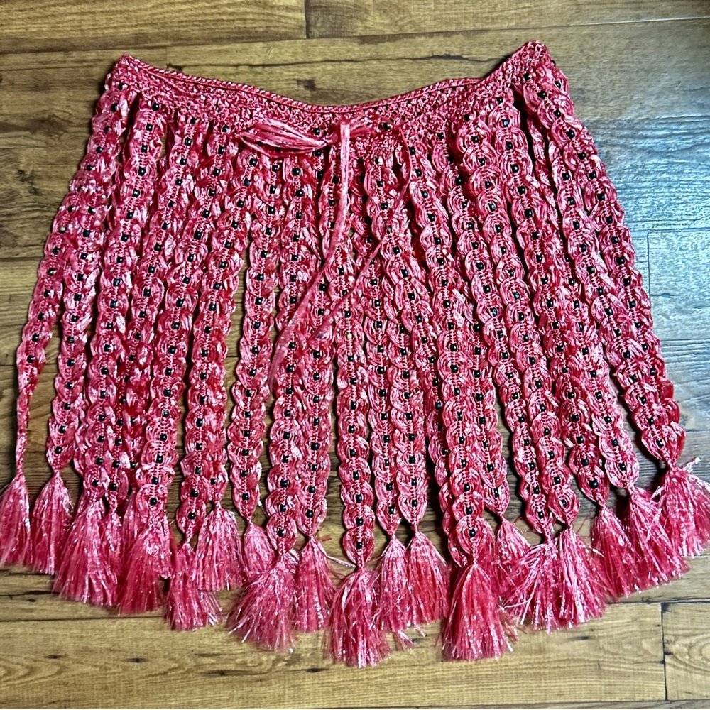 Handmade • Waist: 40-60” (Adjustable) • Pink Plastic Crochet W/ Black Bead Skirt - Picture 2 of 13